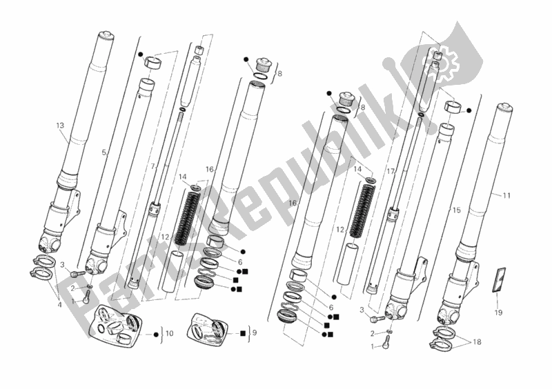 All parts for the Front Fork of the Ducati Monster S2R 800 USA 2007